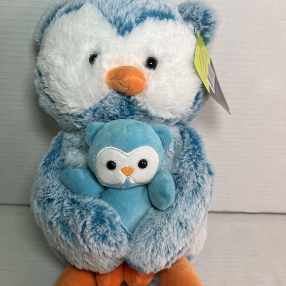 Animal Adventure Plush Blue Owl Holding Baby Owl 12" Sitting Stuffed Animal NWT‎ - Picture 2 of 11